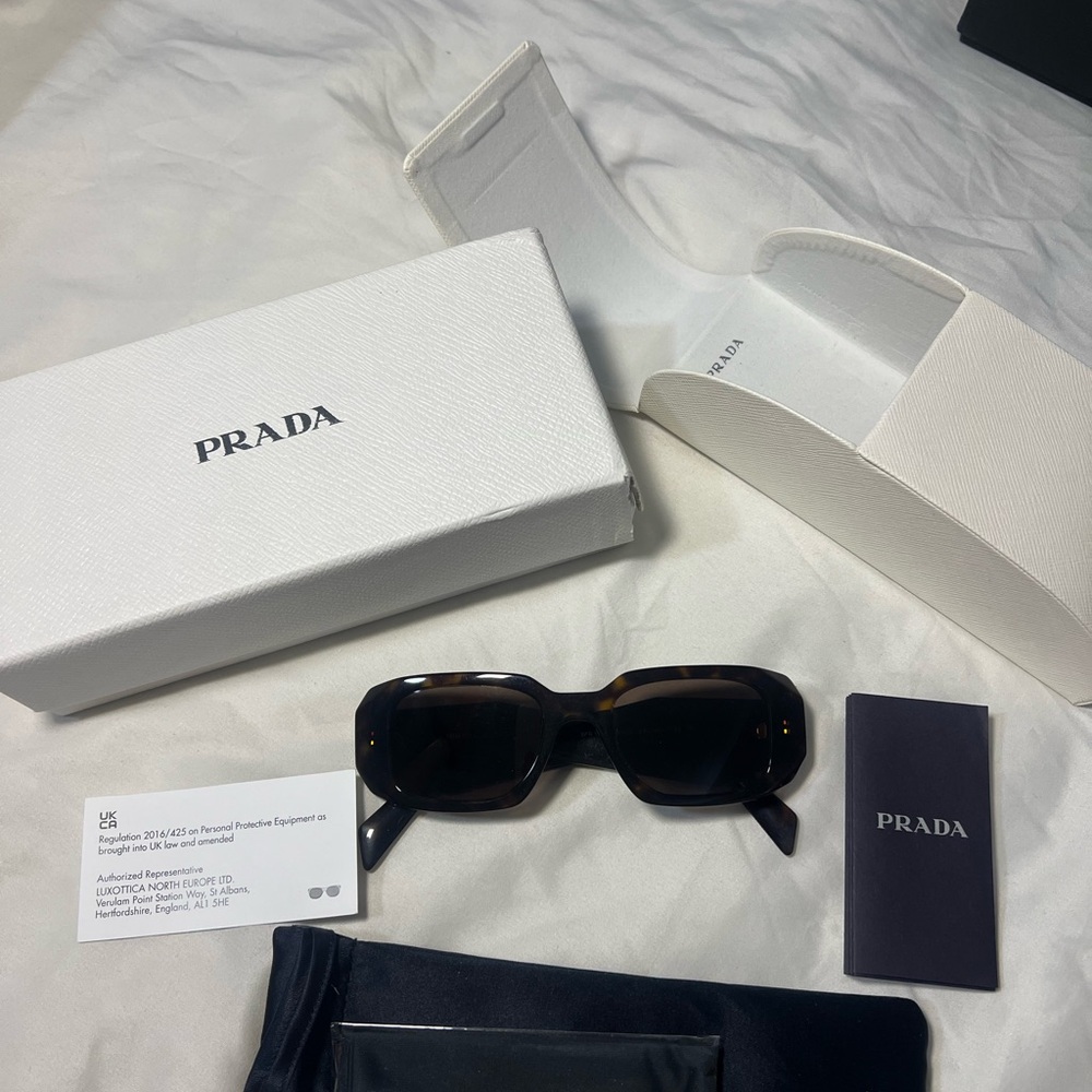 Prada Tortoiseshell Rectangular Sunglasses - Brow… - image 2